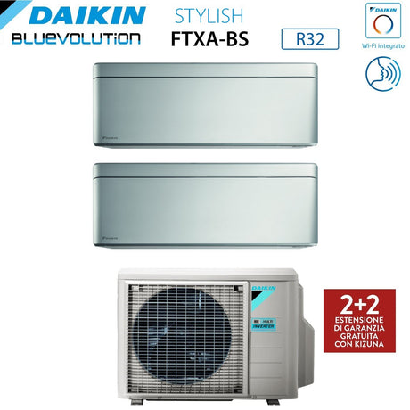 climatizzatore condizionatore daikin bluevolution dual split inverter serie stylish total silver 7_7 con 2mxm40m n r 32 wi fi integrato 7000_7000 colore grigio garanzia italiana