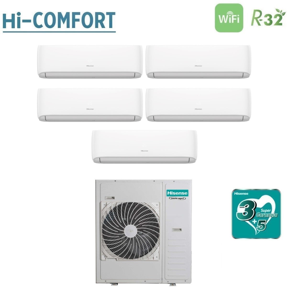 climatizzatore condizionatore hisense penta split inverter serie hi comfort 9_9_9_9_9 con 5amw125u4rta r 32 wi fi integrato 9000_9000_9000_9000_9000 novita