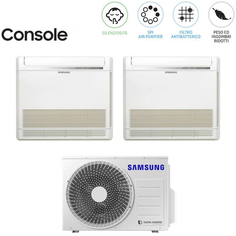 climatizzatore condizionatore samsung dual split console inverter 9_12 con aj050ncj r 32 wi fi optional 9000_12000 con comando wireless incluso novita