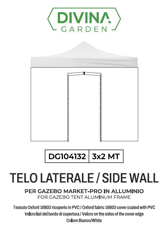 divina garden telo laterale per gazebo market pro 3x2 con porta avvolgibile richiudibile bianco ean 8056157808879