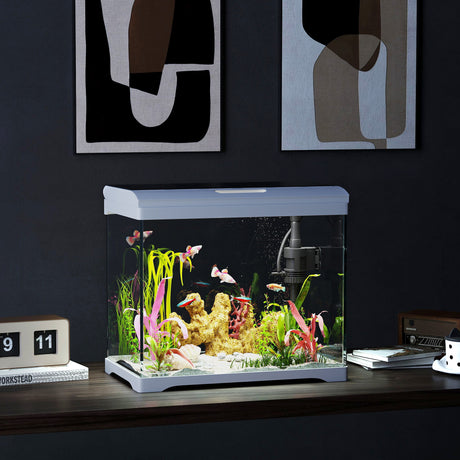 easycomfort easycomfort acquario per pesci rossi 17l con luci led pompa dacqua e sistema di filtraggio 35x21x31 cm bianco