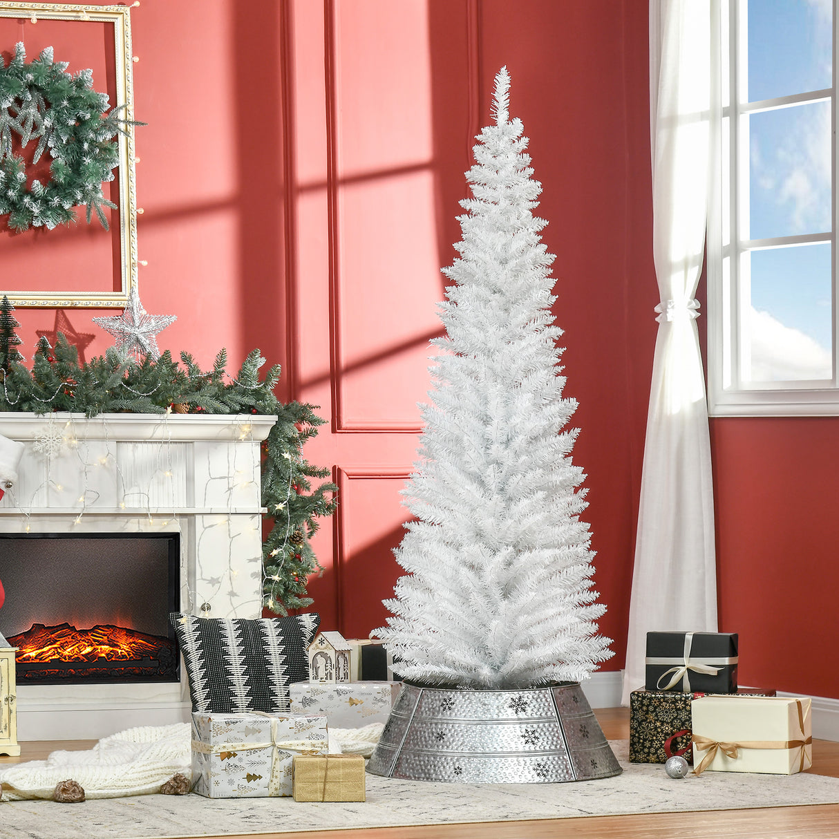 easycomfort easycomfort albero di natale artificiale 180 cm con rami realistici albero di natale alto e stretto con base in plastica bianco