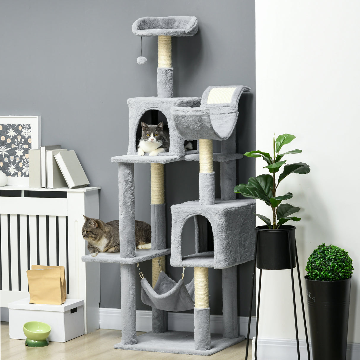 immagine-2-easycomfort-easycomfort-albero-per-gatti-con-amaca-lettino-e-2-casette-in-truciolato-e-peluche-55x49x177-cm-grigio-e-bianco