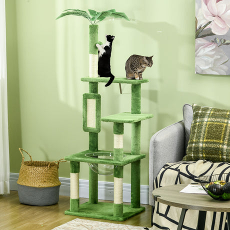 easycomfort easycomfort albero per gatti multilivello con amaca tiragraffi pallina e foglie decorative 49x49x142 cm verde
