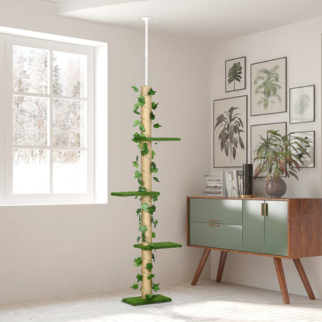 easycomfort easycomfort albero tiragraffi per gatti a soffitto alto 202 242 cm regolabile con asta di tensione verde
