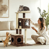 easycomfort easycomfort albero tiragraffi per gatti con 2 casette lettino piattaforme di salto e pallina in legno 55x48x107 cm