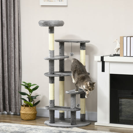 immagine-2-easycomfort-easycomfort-albero-tiragraffi-per-gatti-con-pali-in-sisal-lettino-con-cuscino-e-pallina-60x136cm-grigio