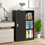 easycomfort easycomfort armadietto da ufficio a 3 ripiani con 2 chiavi di sicurezza e ante scorrevoli 80x40x120 cm nero