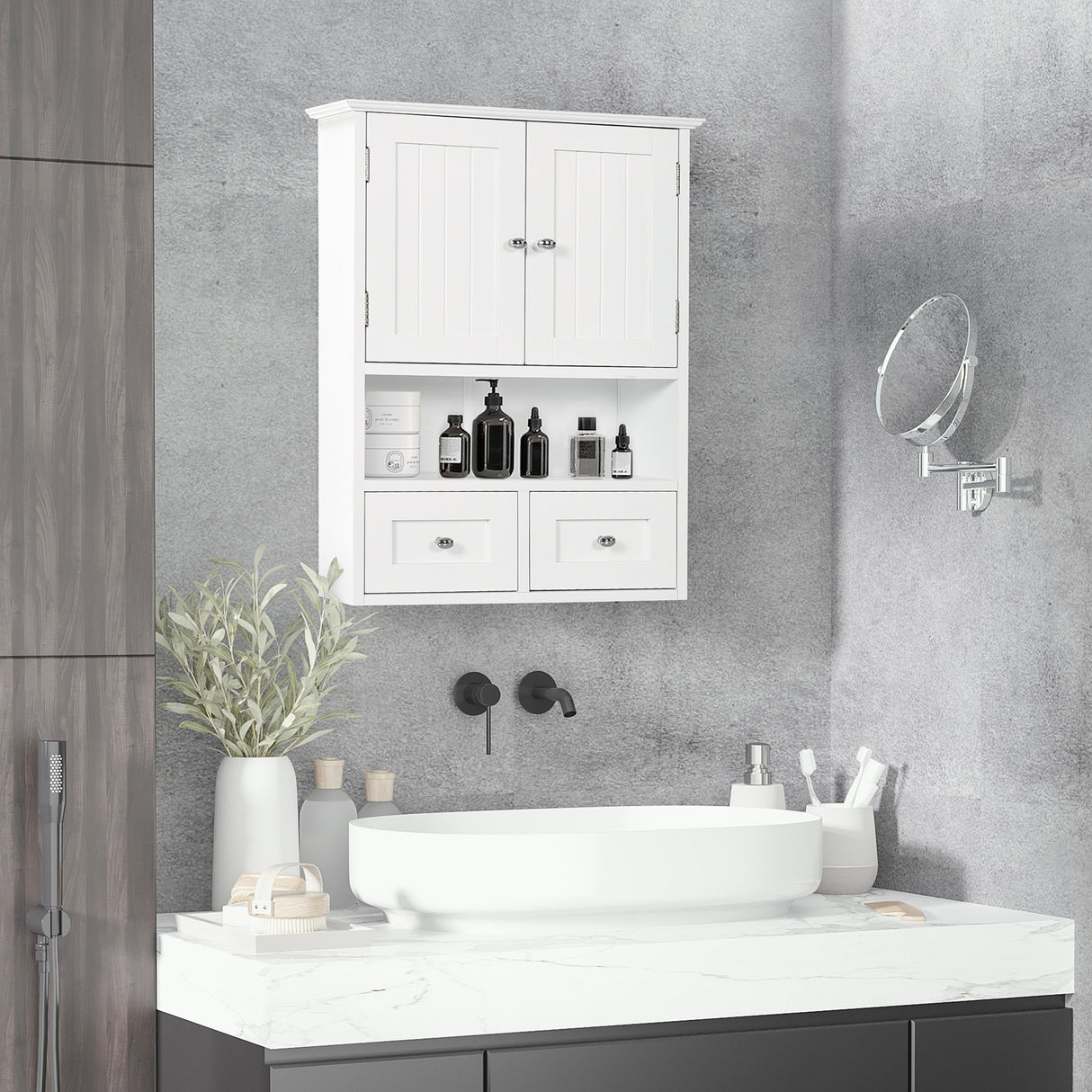 easycomfort easycomfort armadietto pensile bagno a 2 ante con ripiano aperto e 2 cassetti in legno bianco