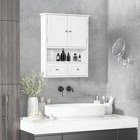 easycomfort easycomfort armadietto pensile bagno a 2 ante con ripiano aperto e 2 cassetti in legno bianco