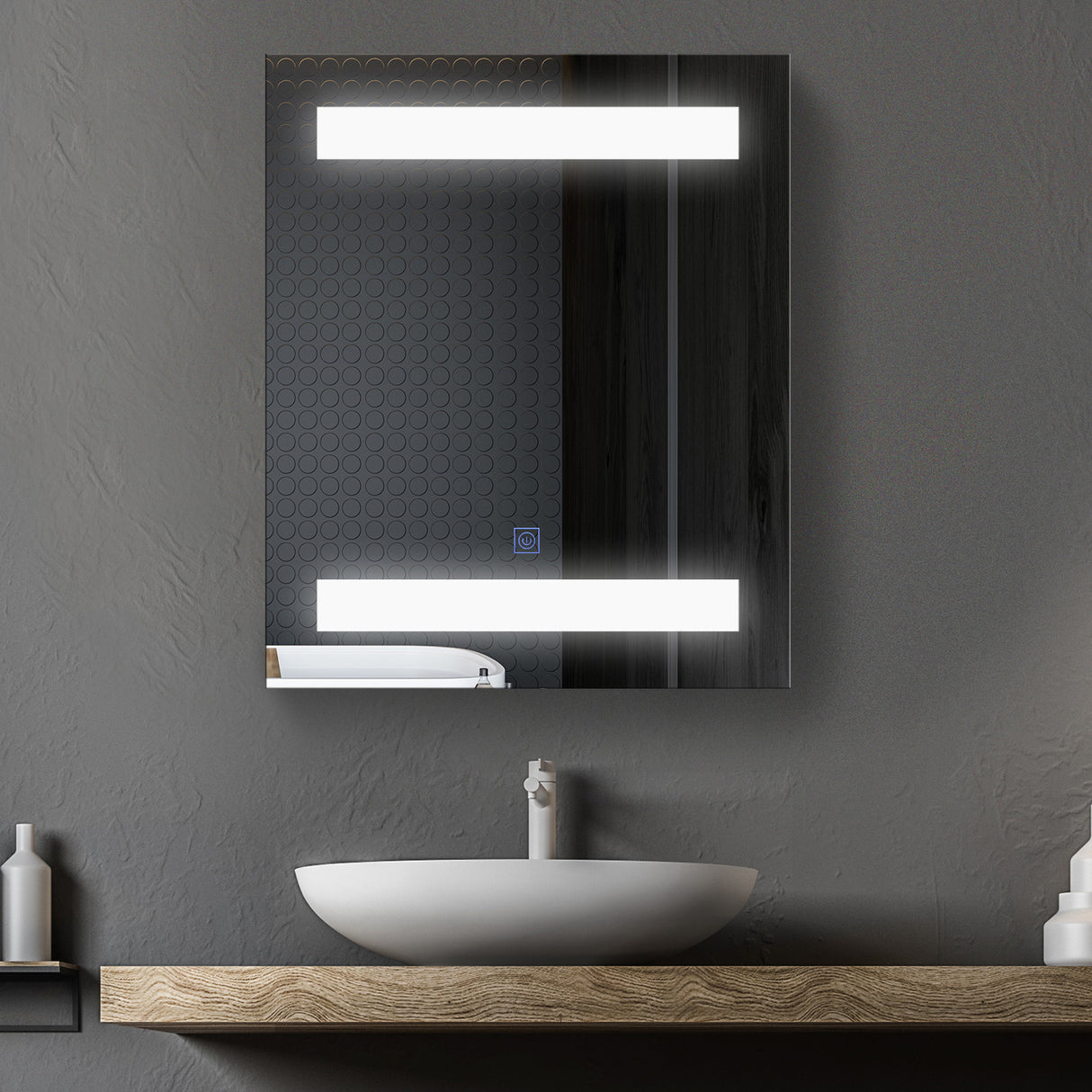 easycomfort easycomfort armadietto pensile da bagno con 1 anta specchio e luci a led 2 ripiani interni mdf bianco 60 x 50 x 15cm ean 8054144138923