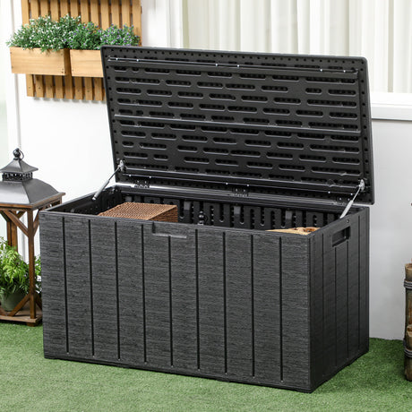easycomfort easycomfort baule da giardino da 366l effetto legno in plastica 122 4x62x64 5 cm nero