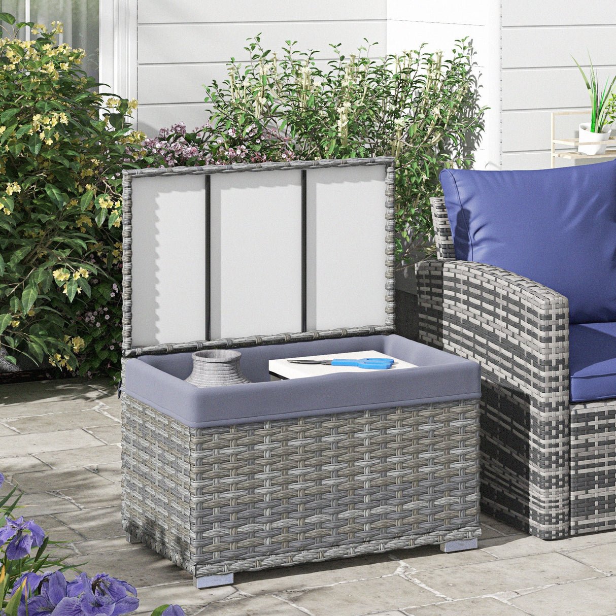 easycomfort easycomfort baule da giardino in rattan pe con rivestimento interno in tessuto impermeabile 76x45x48 cm grigio