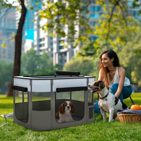 easycomfort easycomfort box per animali con 7 finestre 3 porte e 2 borse portaoggetti in poliestere e acciaio 84x64x53 cm