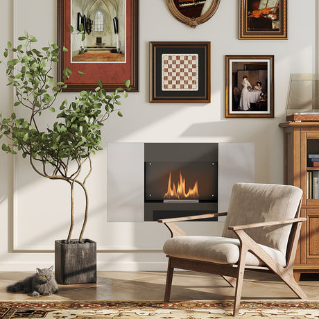 easycomfort easycomfort camino a bioetanolo 0 9l da parete in acciaio inox 100x15x54 cm nero e argento