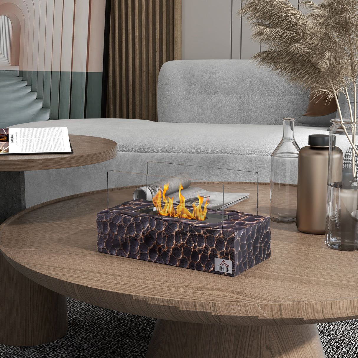 easycomfort easycomfort camino a bioetanolo da tavolo con bruciatore da 1 15l e pannello in vetro 33x16x18cm nero