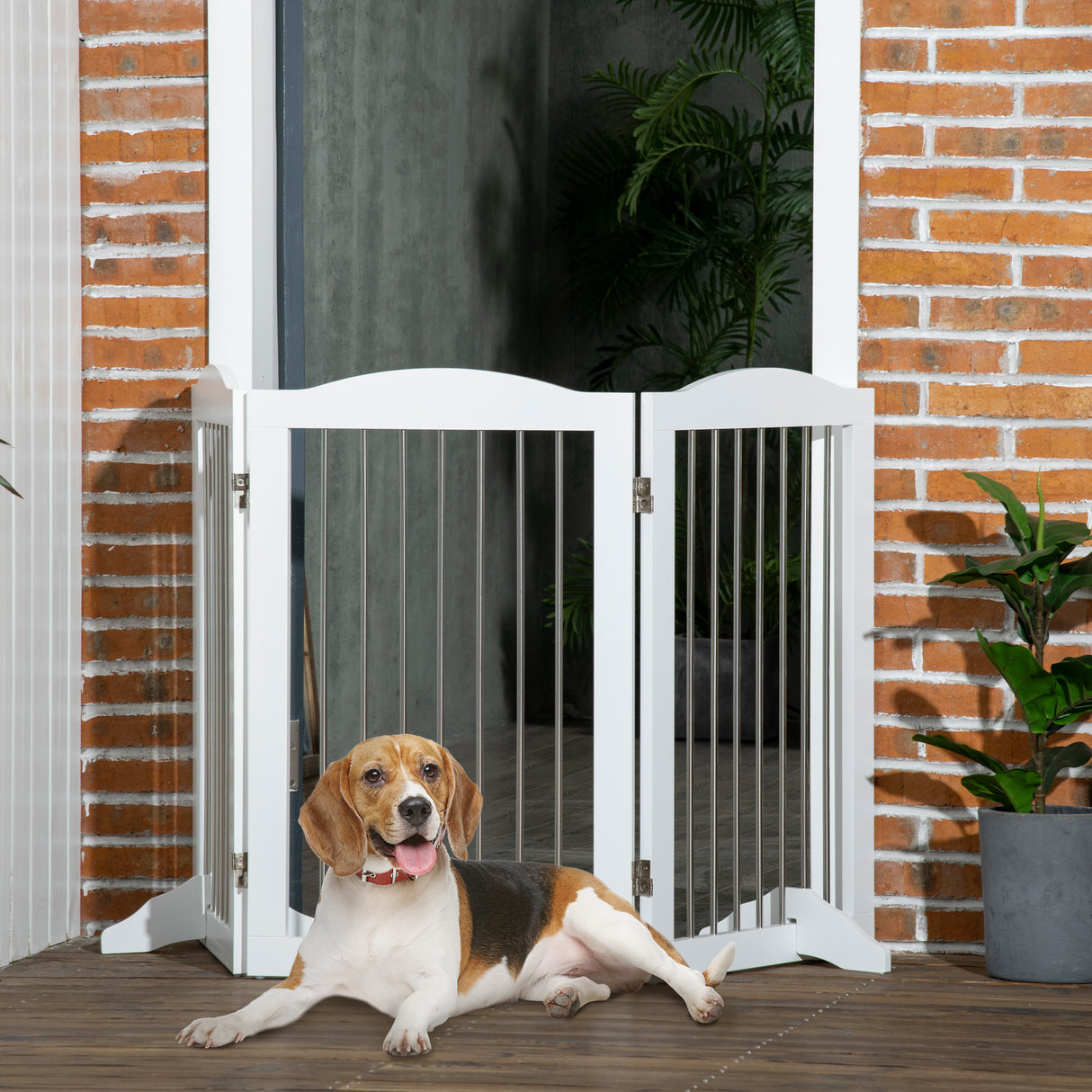 easycomfort easycomfort cancellino per cani pieghevole a 3 pannelli in legno e acciaio 154x30x80 cm bianco
