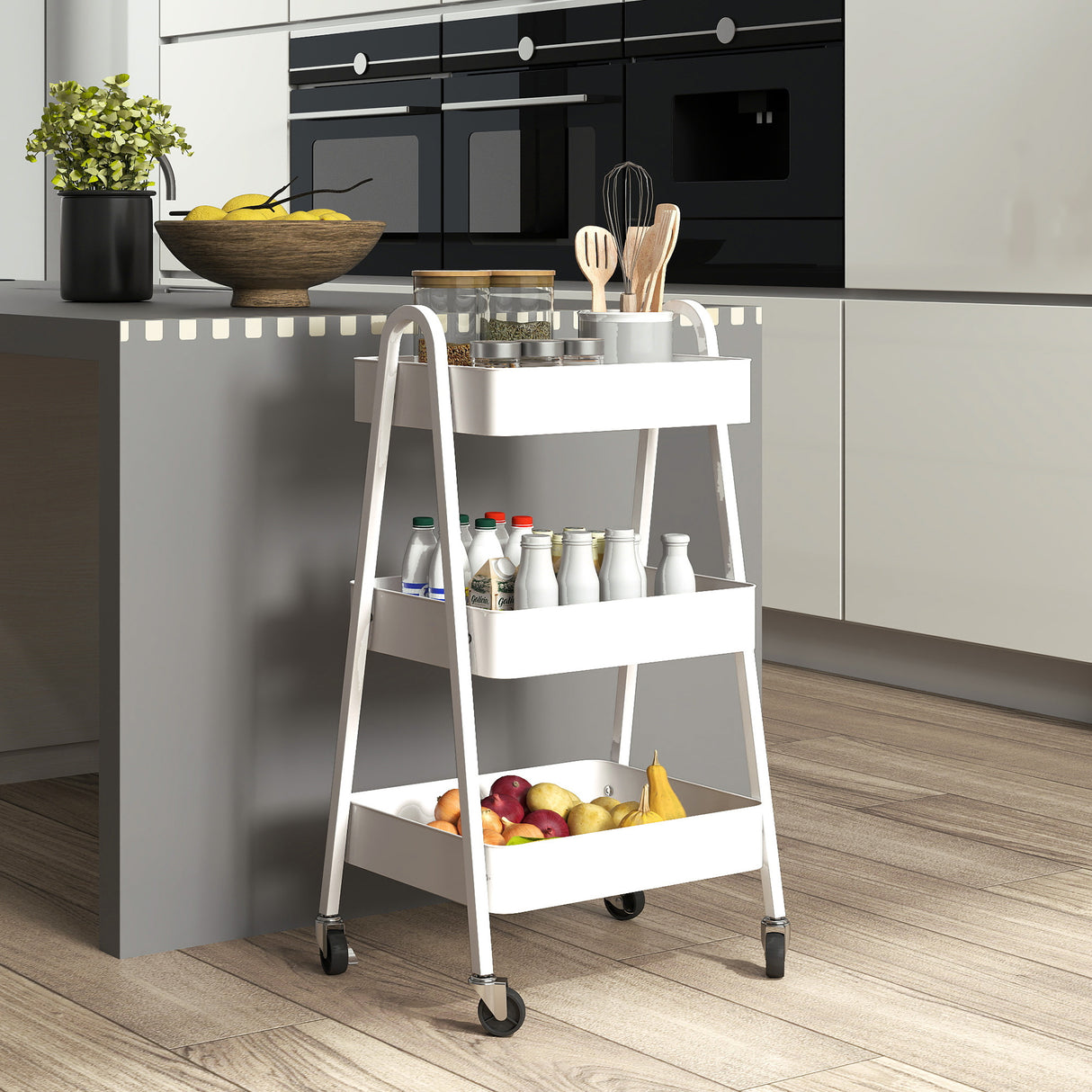 easycomfort easycomfort carrello cucina multiuso a 3 livelli ruote girevoli con freno e maniglie bianco