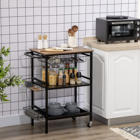 immagine-2-easycomfort-easycomfort-carrello-da-cucina-a-3-livelli-con-2-ruote-cesto-estraibile-e-vassoio-75x43-5x91-cm-color-legno-e-nero