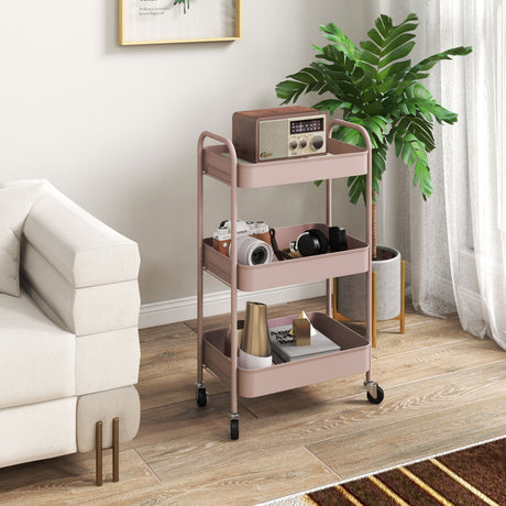 easycomfort easycomfort carrello da cucina a 3 livelli con maniglie e 4 rotelle in acciaio 45x30 6x79 cm rosa