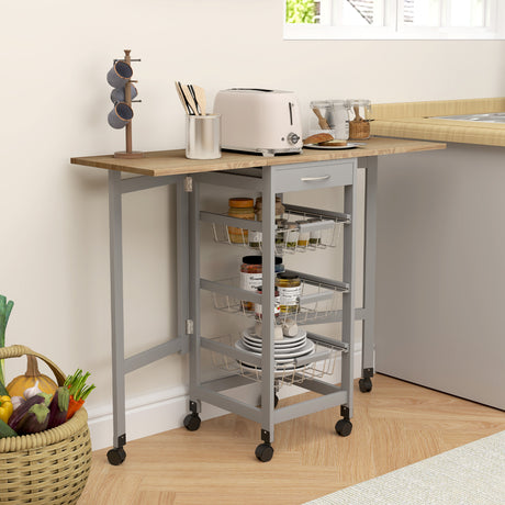 easycomfort easycomfort carrello da cucina con 3 cestini cassetto e 2 ribalte in legno e metallo 37x37x77 5 cm grigio e rovere