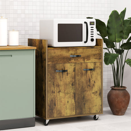 easycomfort easycomfort carrello da cucina con cassetto armadietto e 4 ruote in legno 60x40x77cm marrone rustico