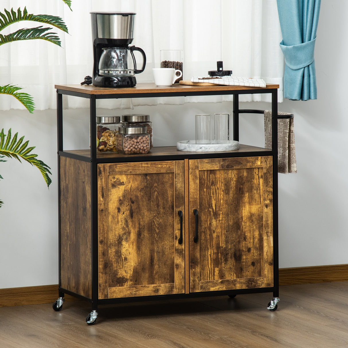 immagine-2-easycomfort-easycomfort-carrello-da-cucina-con-ripiano-aperto-armadietto-portasciugamani-e-4-ruote-90x40x90cm