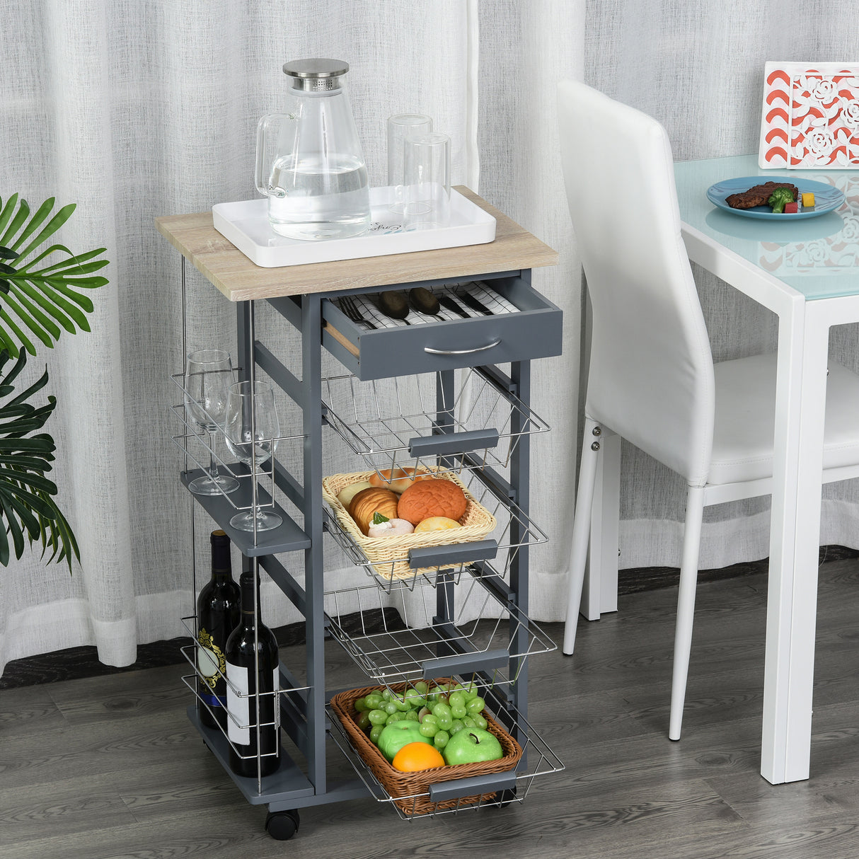 immagine-2-easycomfort-easycomfort-carrello-da-cucina-in-grigio-scuro-con-1-cassetto-e-4-cestelli-metallici