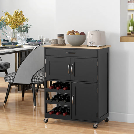 easycomfort easycomfort carrello da cucina in legno con portabottiglie 3 ante e cassetto 67x37x87 cm nero e rovere