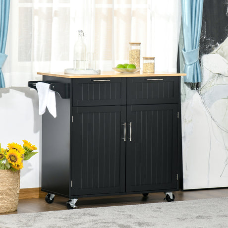 immagine-2-easycomfort-easycomfort-carrello-da-cucina-multiuso-in-legno-con-2-cassetti-armadietto-e-4-ruote-104x46x91cm-nero