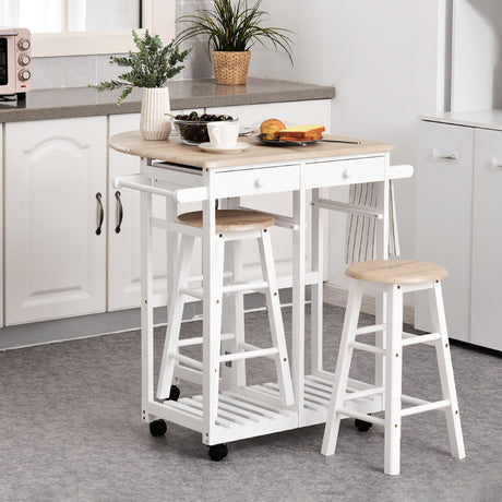 easycomfort easycomfort carrello da cucina pieghevole mobile da cucina salvaspazio con 2 sgabelli 2 cassetti 5 ruote rotazione 360 legno mdf bianco ean 8054144138947
