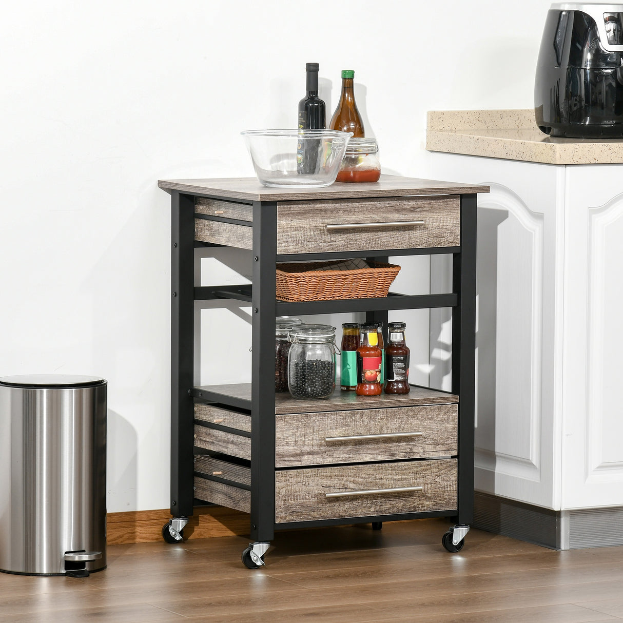 immagine-2-easycomfort-easycomfort-carrello-da-cucina-portavivande-con-3-cassetti-e-mensola-mobiletto-multiuso-in-legno-truciolare-60x50x84-5cm-quercia