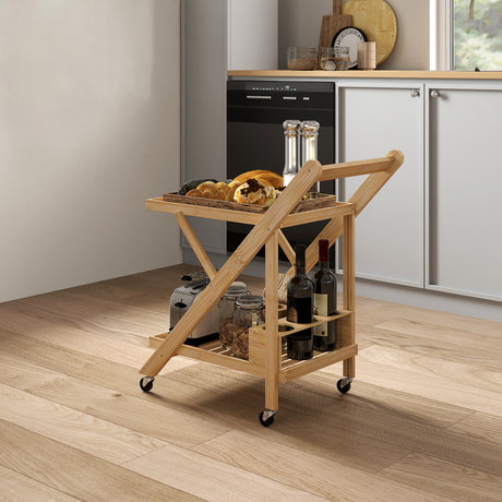 easycomfort easycomfort carrello da cucina portavivande pieghevole a 2 livelli con portabottiglie in legno di bambu