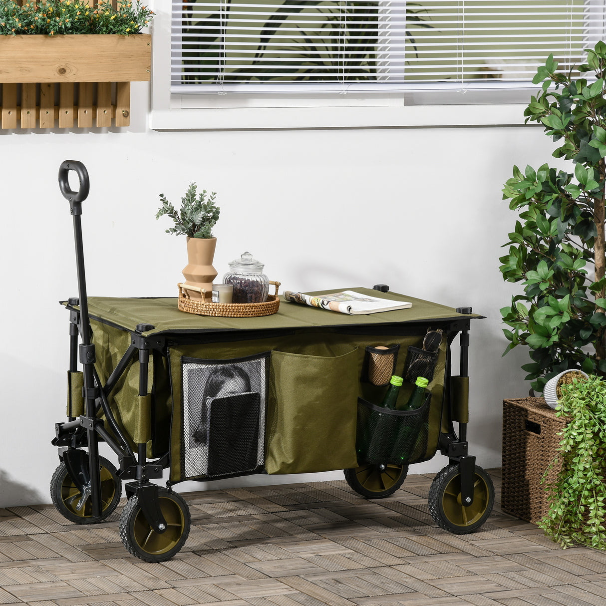 easycomfort easycomfort carrello da giardino 125l pieghevole con maniglia e 5 sacche 108x55x93 cm verde