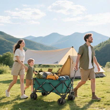 easycomfort easycomfort carrello da giardino carico max 70kg con maniglia telescopica in metallo e tessuto oxford 108x55 cm verde