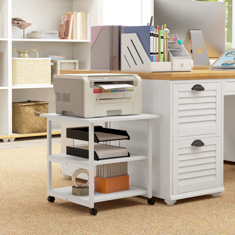 easycomfort easycomfort carrello porta stampante a 3 ripiani con 4 ruote legno e acciaio 50x50x52 5cm bianco