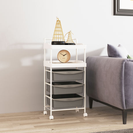 easycomfort easycomfort carrello portaoggetti con 2 vassoi fissi e 3 vassoi scorrevoli in acciaio e pp 40x34x85 cm bianco e grigio