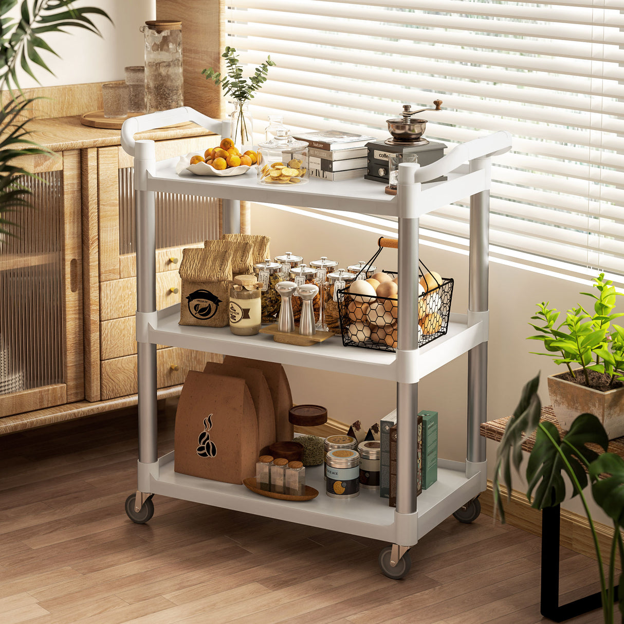 easycomfort easycomfort carrello portavivande a 3 livelli in pp e lega di alluminio 88x44x93 cm bianco e argento