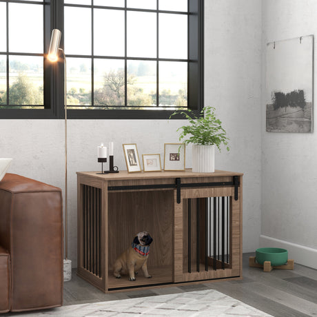 easycomfort easycomfort casetta per cani grandi con porta scorrevole per interno in legno 98x58x61cm marrone