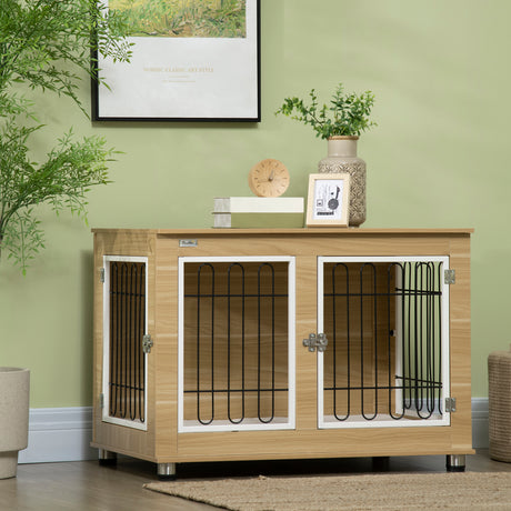 easycomfort easycomfort casetta per cani taglia media e grande con 2 porte bloccabili e cuscino lavabile 90x58x65 cm rovere