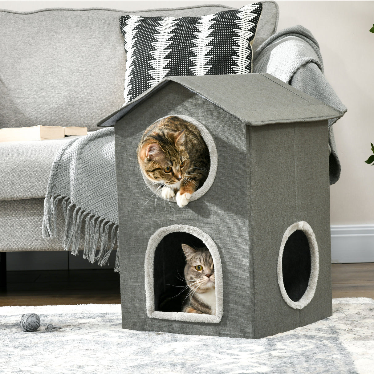 immagine-2-easycomfort-easycomfort-casetta-per-gatti-a-due-livelli-con-cuscini-lavabili-3-entrate-42x46x59-5-cm-grigio