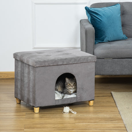 easycomfort easycomfort casetta per gatti pouf poggiapiedi imbottito con cuscino rimovibile e lavabile grigio