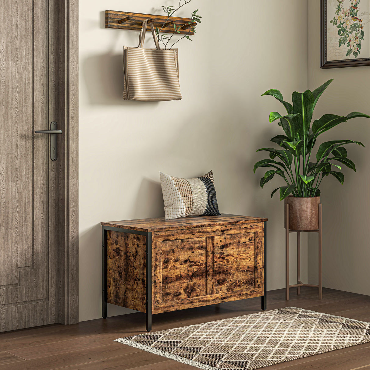 easycomfort easycomfort cassapanca in legno da 95l stile industriale con coperchio e cerniera di sicurezza 80x40x49cm marrone