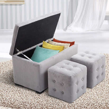 immagine-2-easycomfort-easycomfort-cassapanca-portaoggetti-multiuso-con-2-sgabelli-pouf-in-velluto-grigio-perla-ean-8055776914008