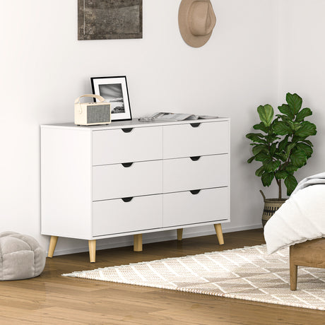 easycomfort easycomfort cassettiera 6 cassetti con maniglie laminate in legno di pino 120x40x76 cm bianca e color legno