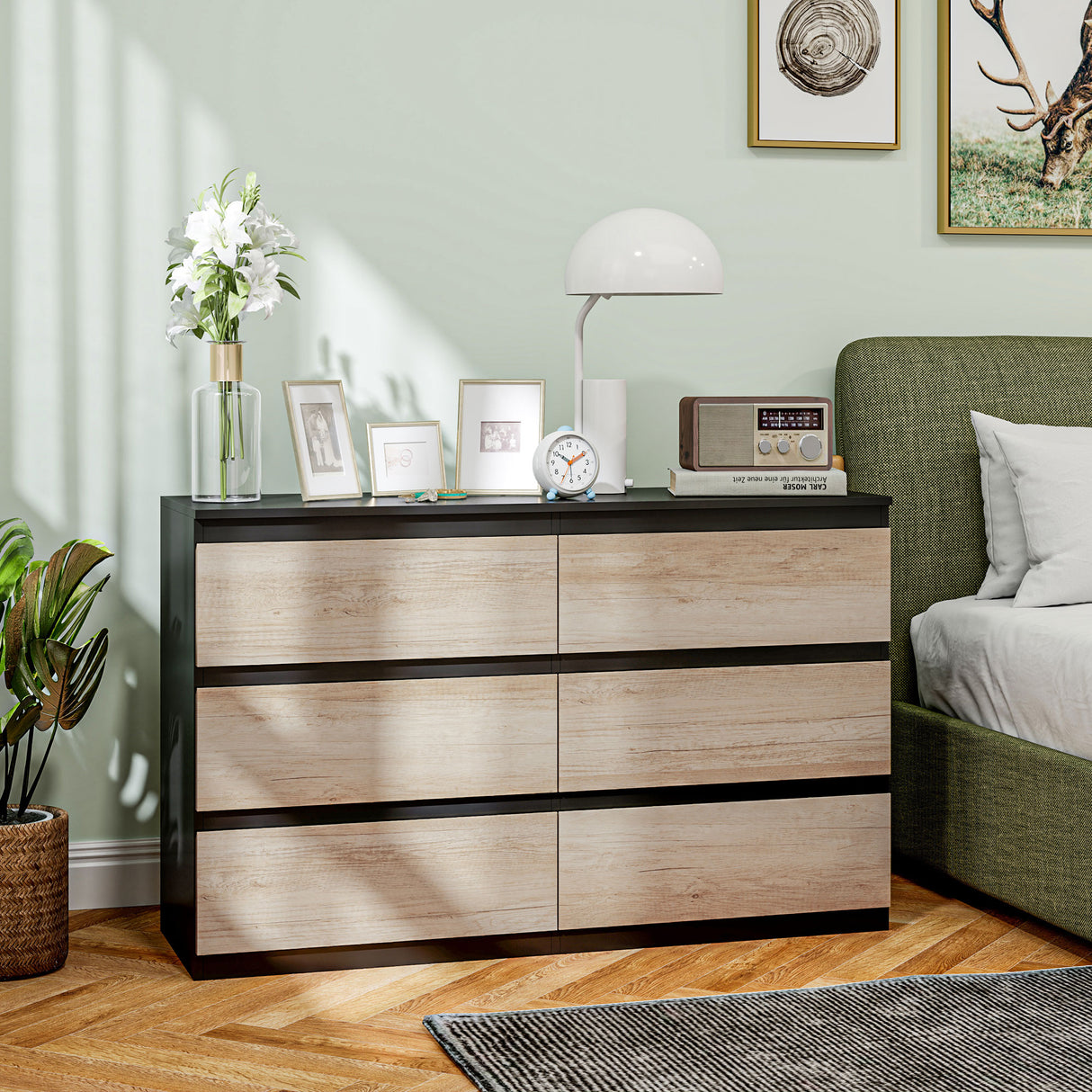 easycomfort easycomfort cassettiera 6 cassetti per camera da letto in legno con guide in metallo 120x39x75 cm nera e color legno