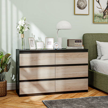 easycomfort easycomfort cassettiera 6 cassetti per camera da letto in legno con guide in metallo 120x39x75 cm nera e color legno