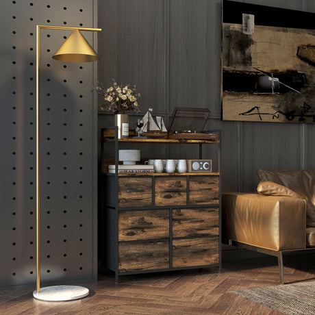 easycomfort easycomfort cassettiera 7 cassetti rimovibili con 2 ripiani industriale in legno e acciaio 79x29x101 cm marrone e nero