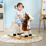 easycomfort easycomfort cavallino a dondolo per bambini da 3 6 anni in peluche con suoni 68x26x62cm marrone