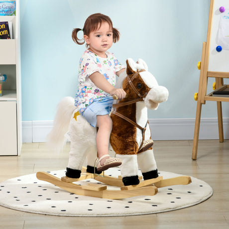 easycomfort easycomfort cavallino a dondolo per bambini da 3 6 anni in peluche con suoni 68x26x62cm marrone